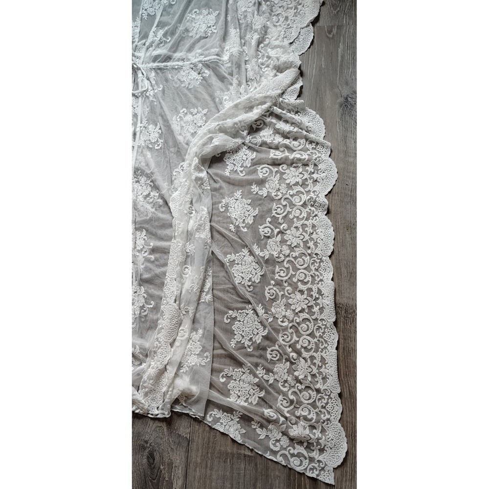 Forever 21 Sheer Ivory Lace Kimono Cover Beach Kaftan Maxi Tie Front‎ 2X/3X NEW - Picture 11 of 14